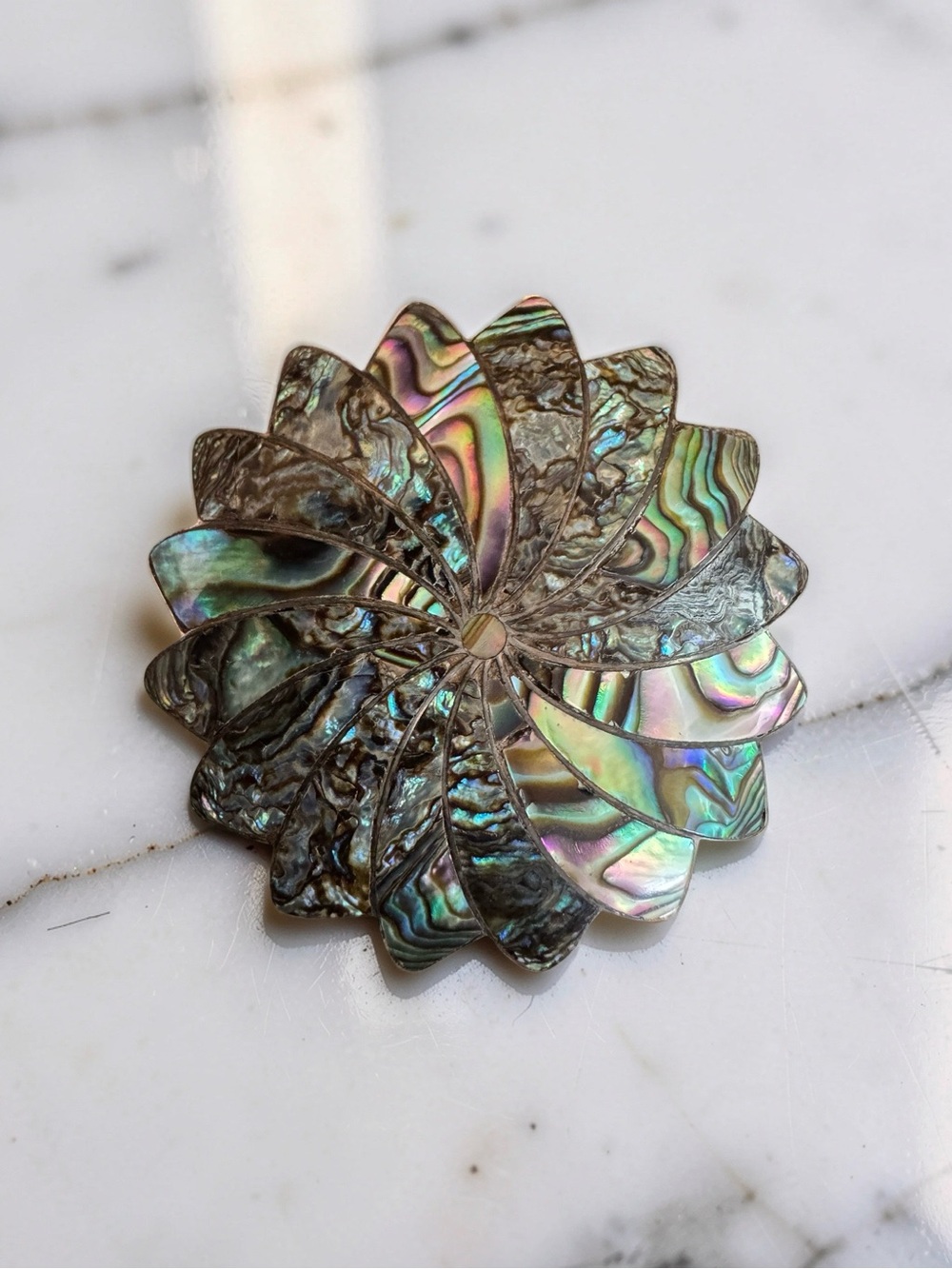 ICM Mexican Sterling Silver Iridescent Abalone Shell Pinwheel Brooch/Pendant
